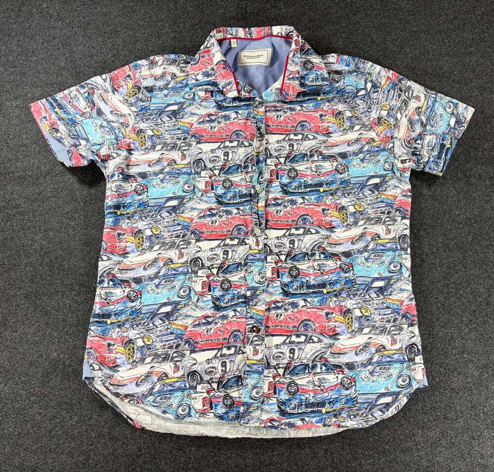 Williams & Kent Men's Vintage Porsche Print Short Sleeve Button Down Shirt